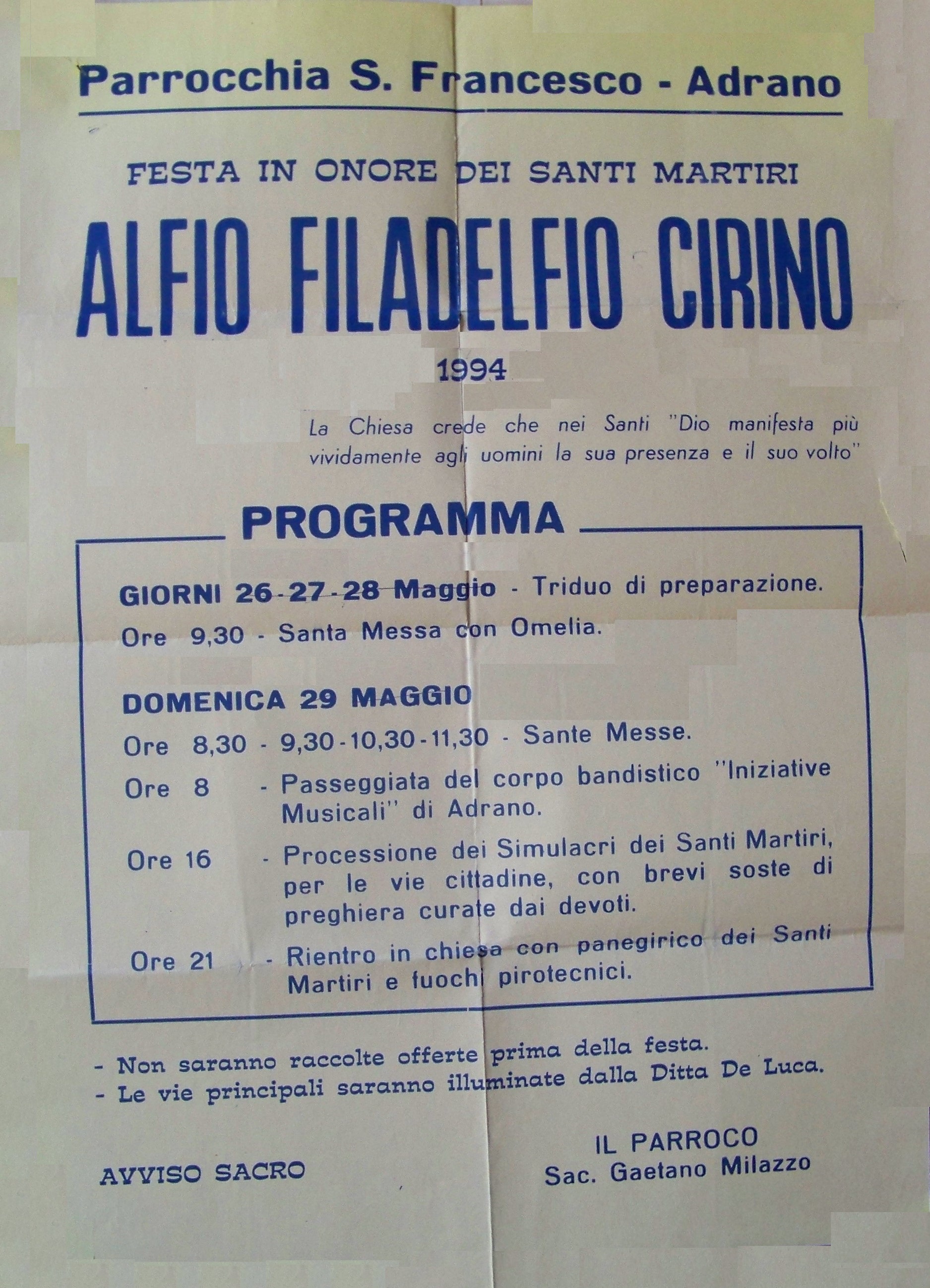 Chiesa Sant'Alfio Programma 1994