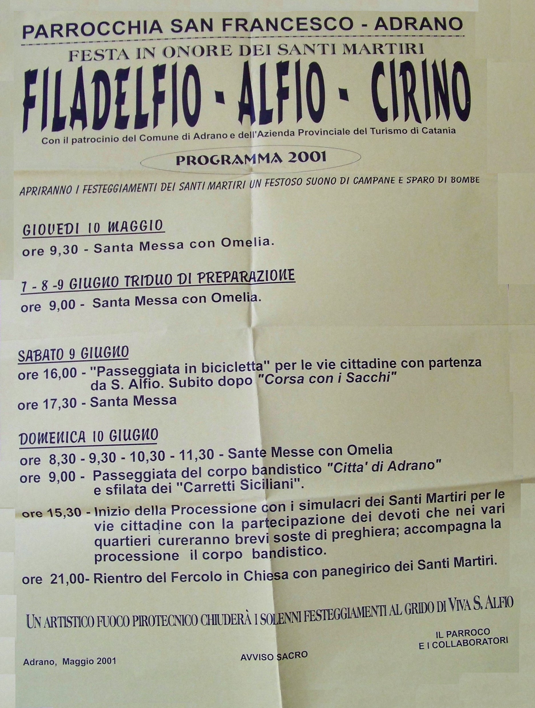 Chiesa Sant'Alfio Adrano Programma 2001